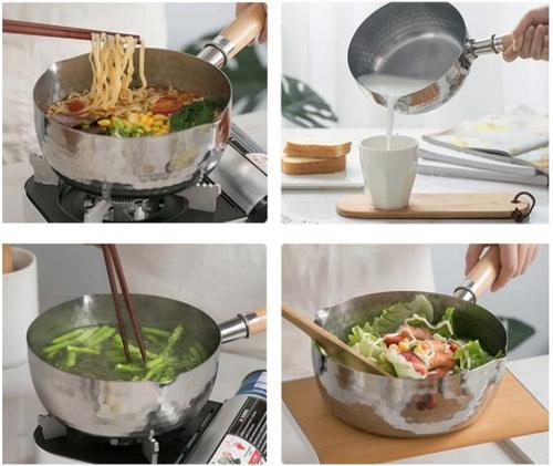 Hammer Pattern Japanese Saucepan with Wooden Handle | Cooking Pot
