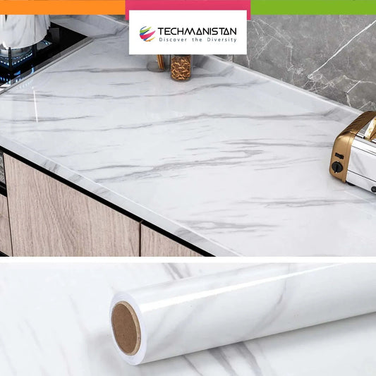 Self Adhesive Marble Design Furniture Stickers PVC Wallpaper Cabinets Gloss Film Techmanistan