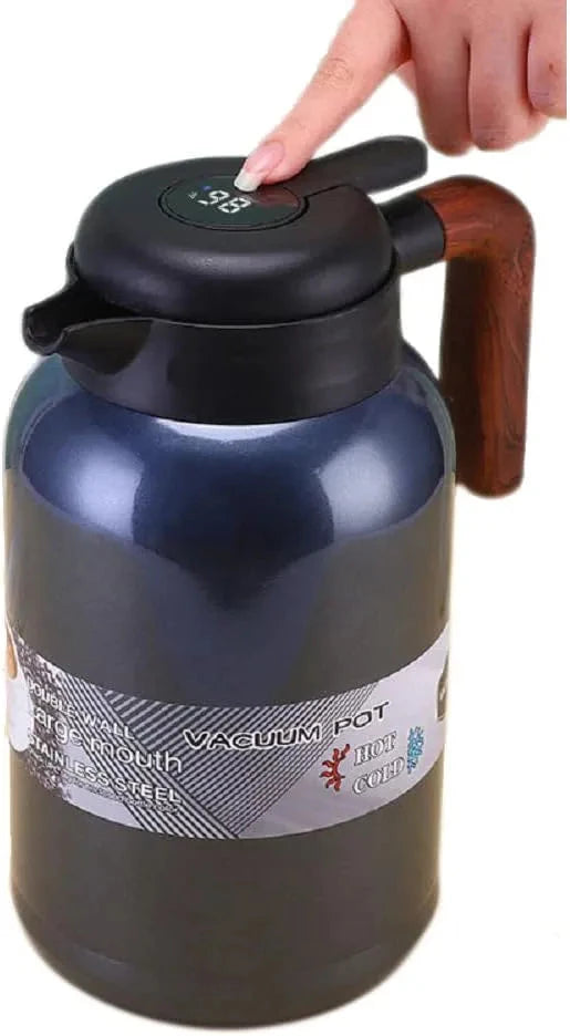 Random Color - 2000ml Temperature Display Vacuum Coffee Pot With Wooden Handle Techmanistan