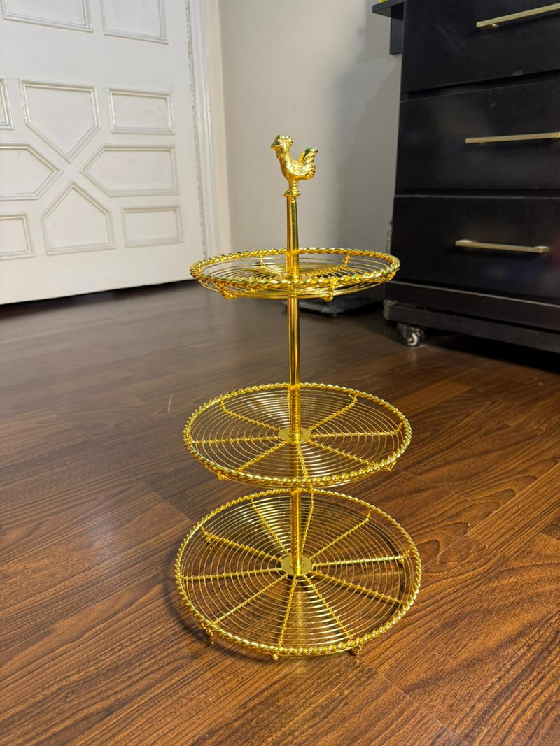 3 Tier Golden Metal Multipurposed Basket Stand