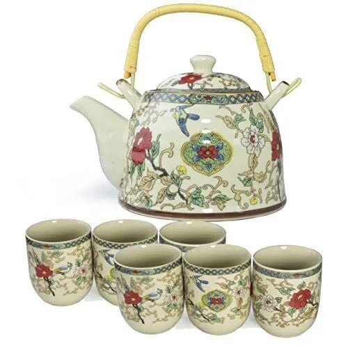 7 Pieces Ceramic Teapot & Cups Set - Random Designs - Techmanistan in Pakistan