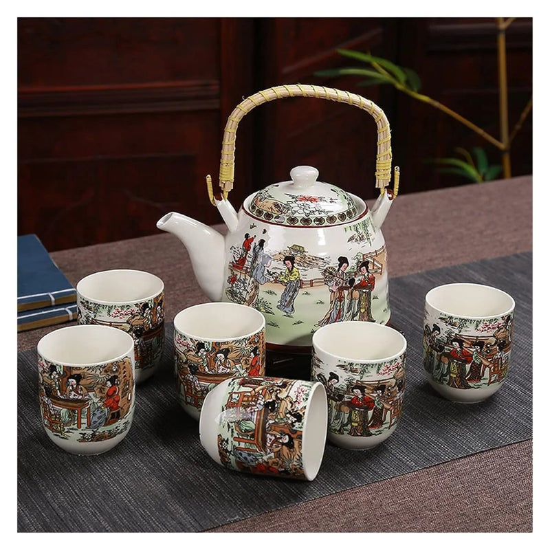 7 Pieces Ceramic Teapot & Cups Set - Random Designs - Techmanistan in Pakistan