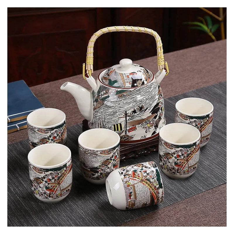 7 Pieces Ceramic Teapot & Cups Set - Random Designs - Techmanistan in Pakistan