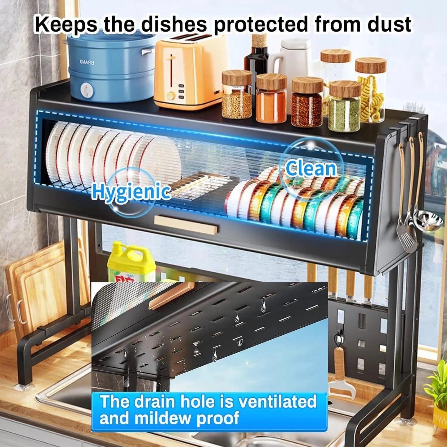 Stainless Steel Over The Sink Dish Drying Rack and Storage Shelf Techmanistan