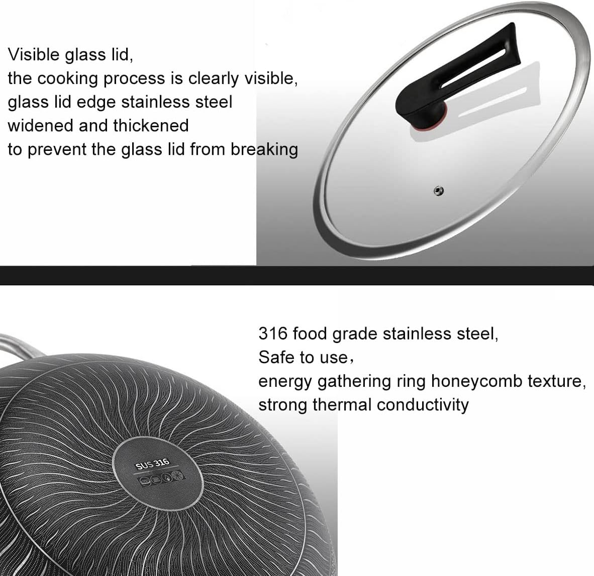 Double Sided Honeycomb Print Laser Coated Wok With Handle & Lid Techmanistan