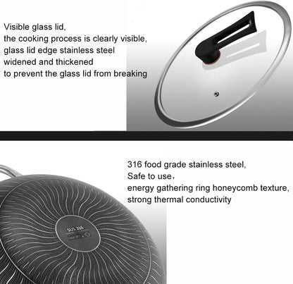 Double Sided Honeycomb Print Laser Coated Wok With Handle & Lid Techmanistan