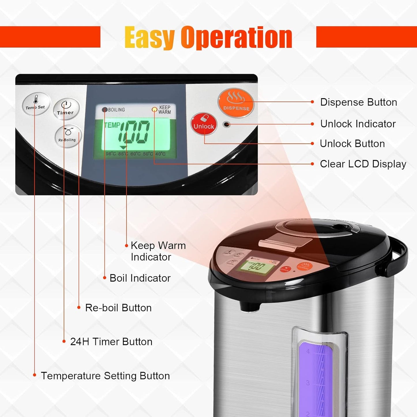 Hot Water Dispenser Instant Electric Thermo Pot for Coffee Tea