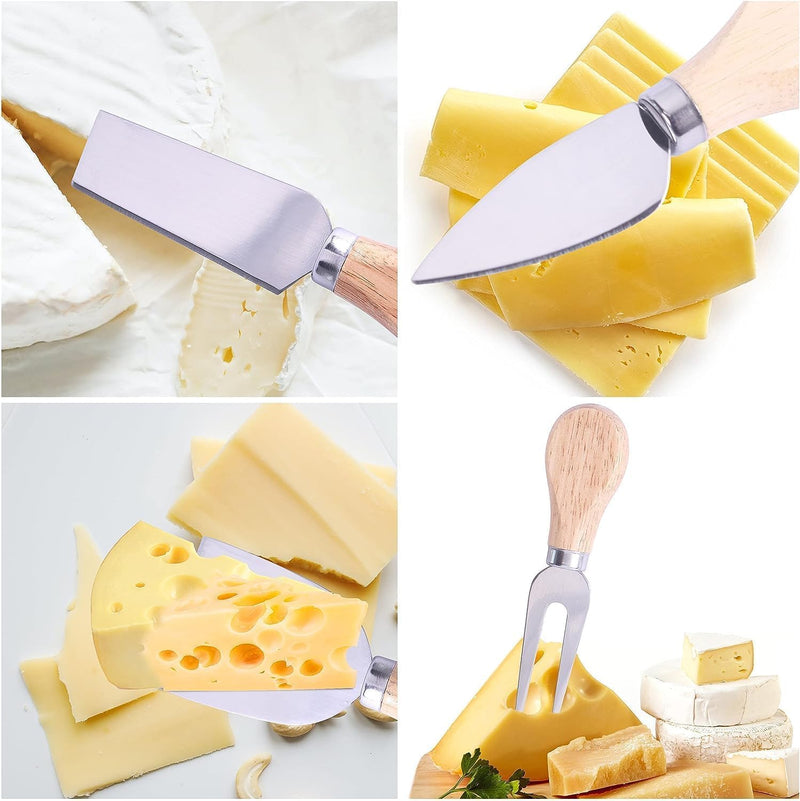 Set of 4 - Stainless Steel Cheese Knives With Wooden Handles
