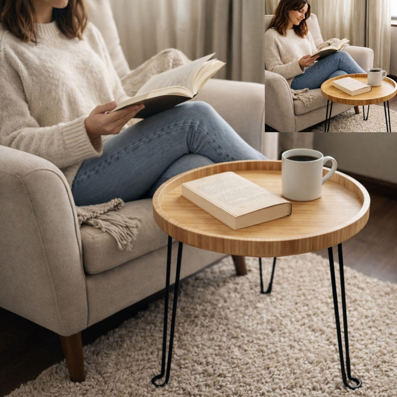 Foldable Wood Coffee Table with Metal Legs