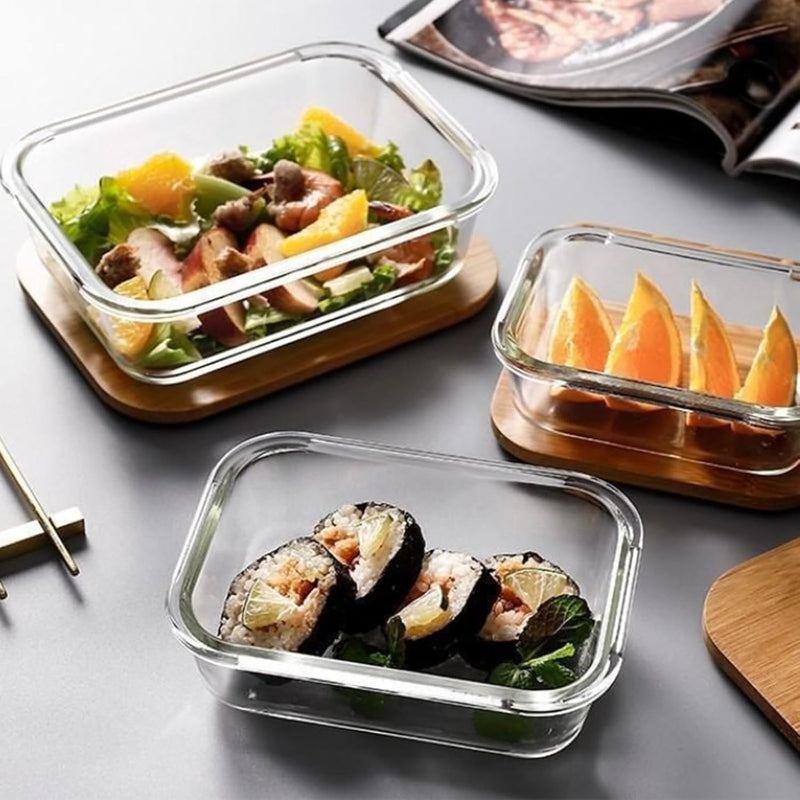 Set of 3 Glass Oven-Safe Containers with Bamboo Wooden Lids