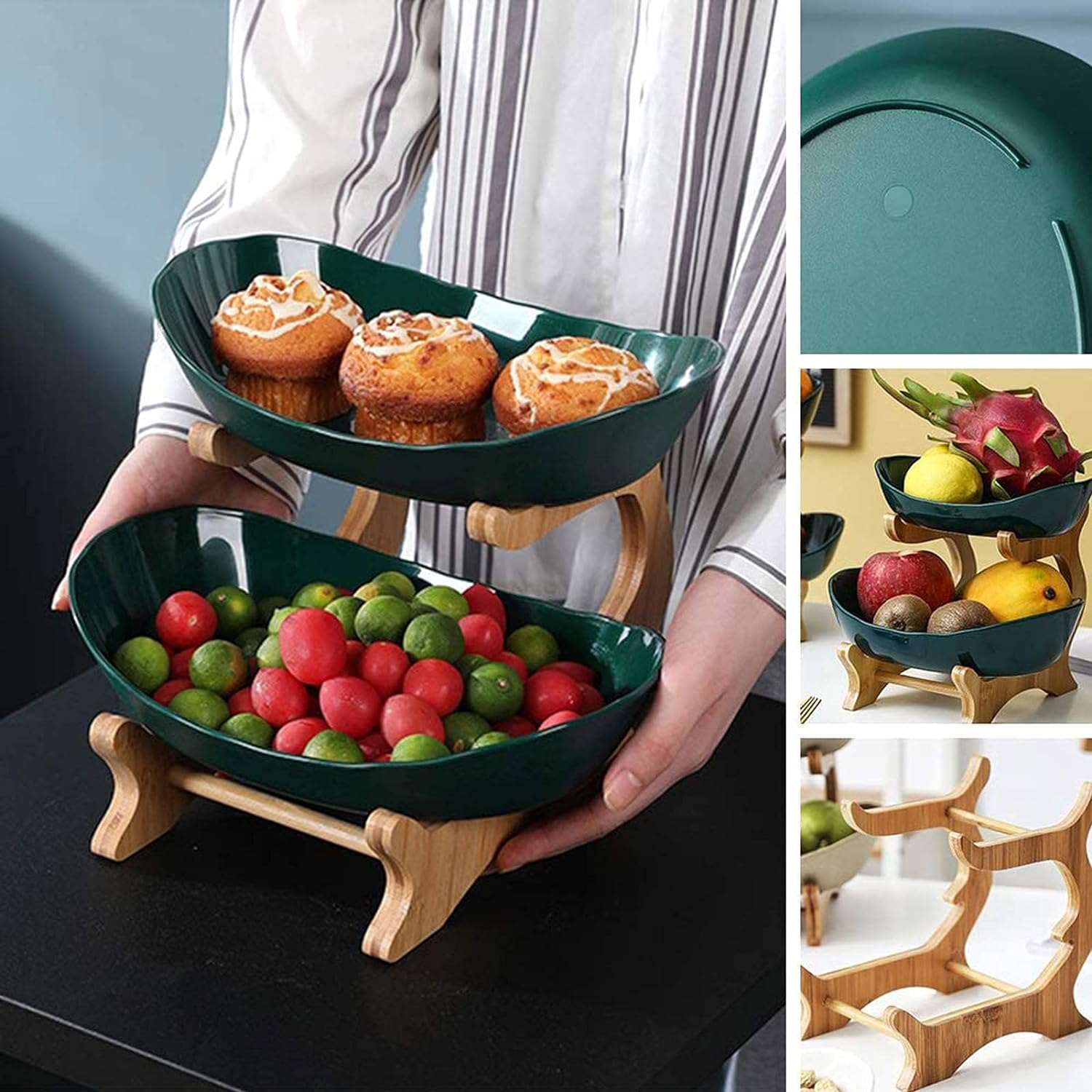 2-Tier Serving Tray with Wooden Rack