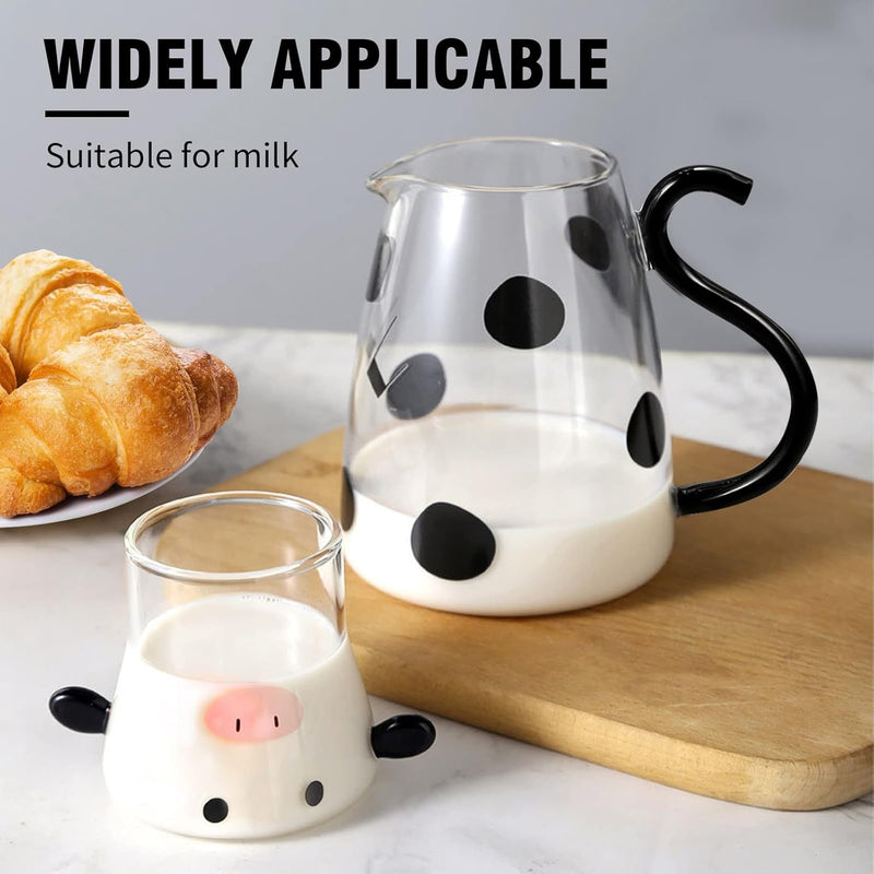 550ml Cow Glass Carafe Pitcher with Glass Mug