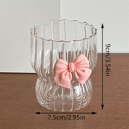 Pink Bow Glass Cup with Striped Design Techmanistan