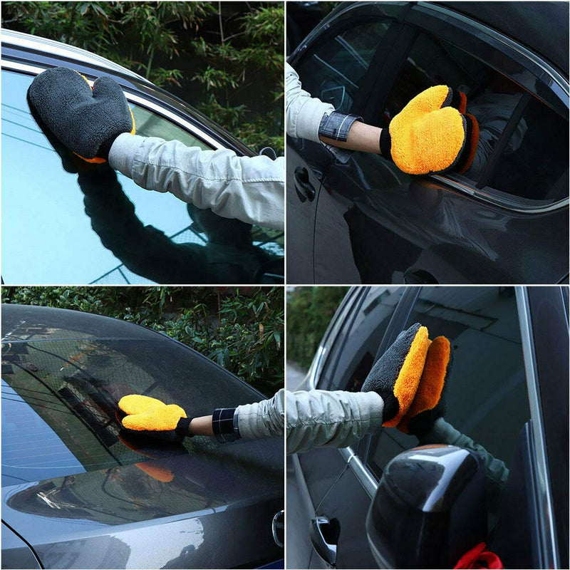 Double-Sided Microfiber Car Wash Mitts – Coral Fleece Cleaning Gloves (Wet & Dry)