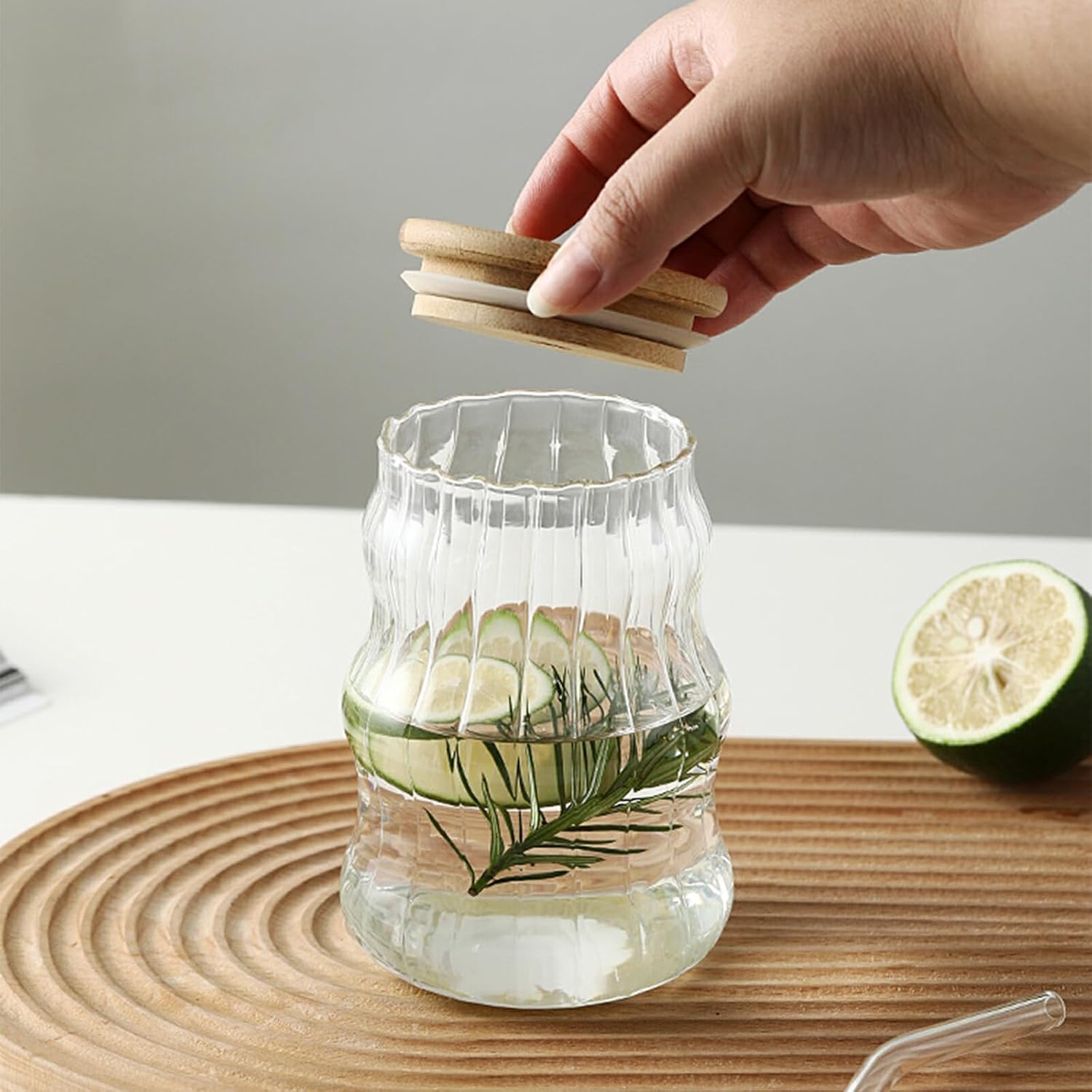 Glass Tumbler with Bamboo Lids and Glass Straw Techmanistan