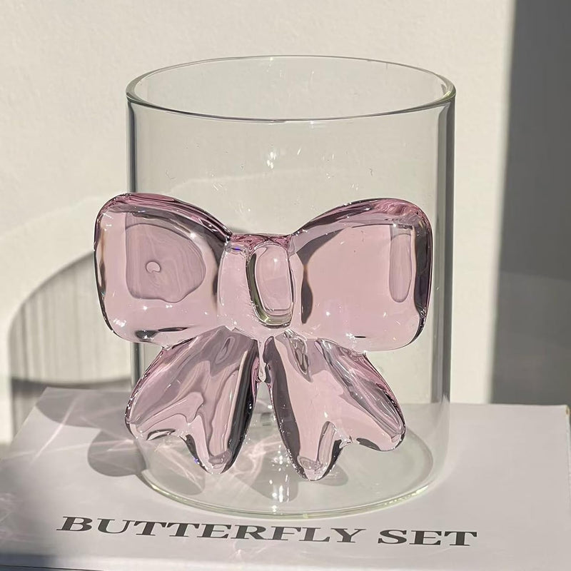 1Pc - Clear Glass Cup with Pink Bow Design