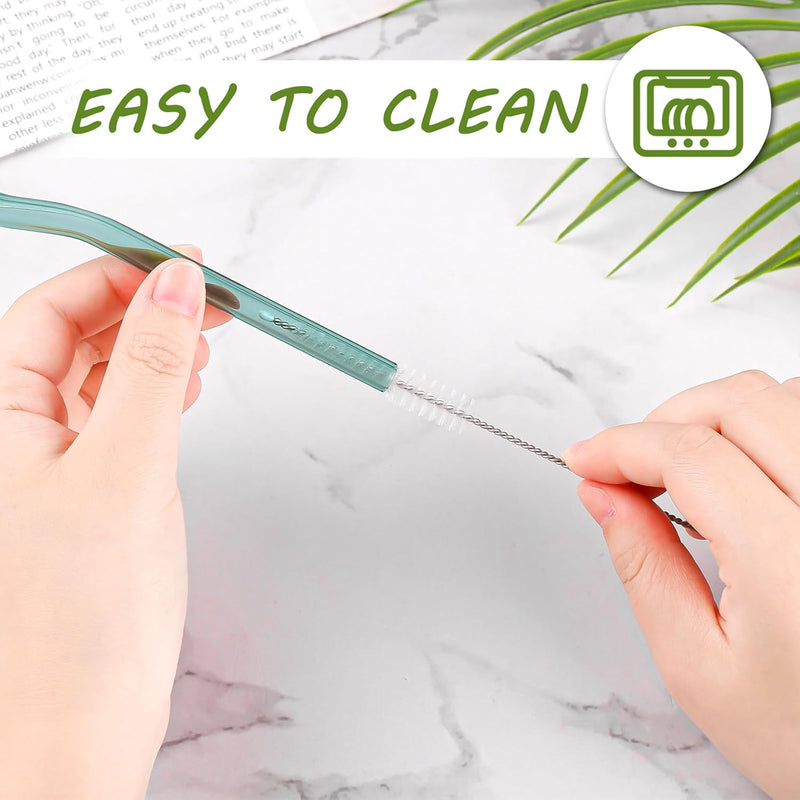 Set of 4 - Random Color Glass Straws with Cleaning Brush