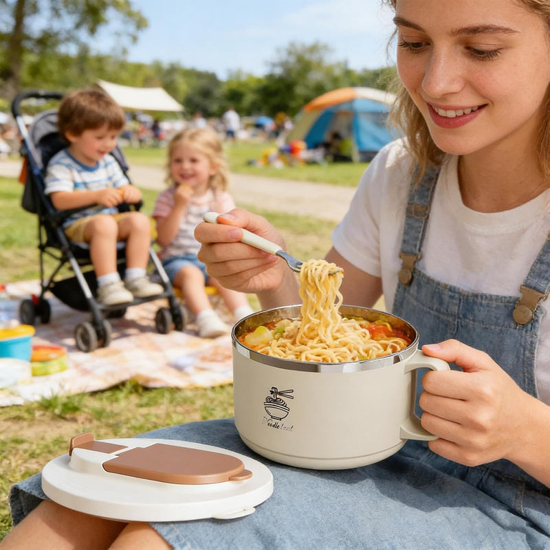 1400ml Noodle Bowl with Folding Cutlery and Anti-Scald Handle