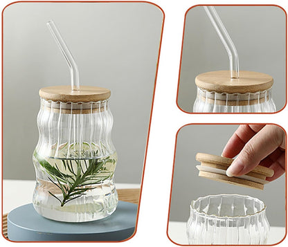 Glass Tumbler with Bamboo Lids and Glass Straw Techmanistan