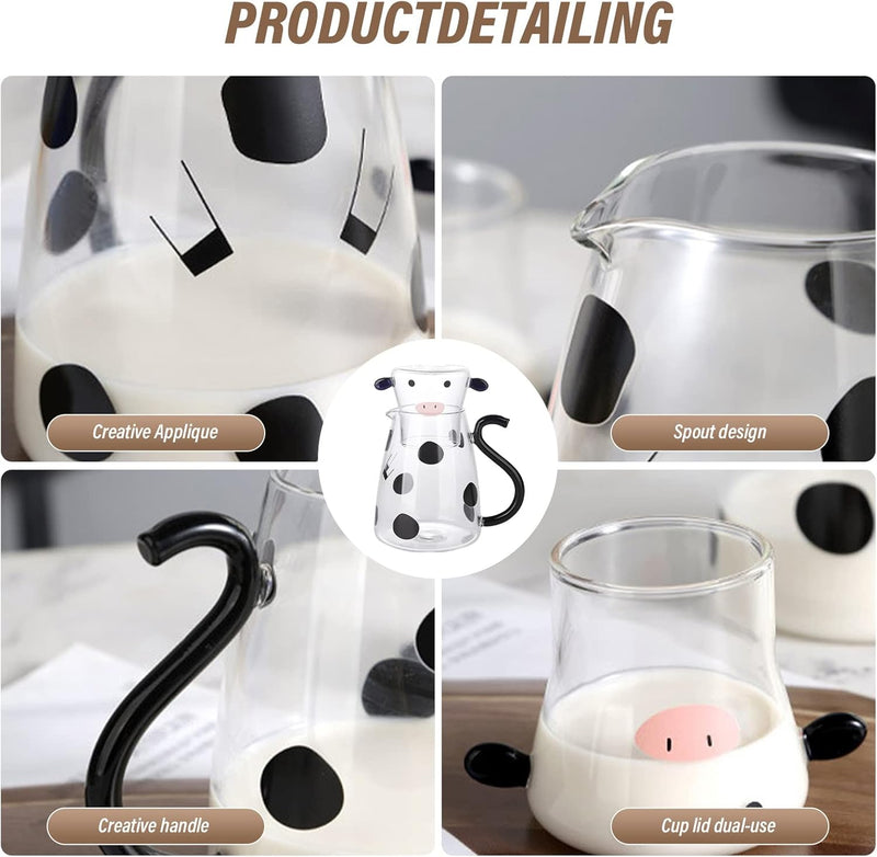 550ml Cow Glass Carafe Pitcher with Glass Mug