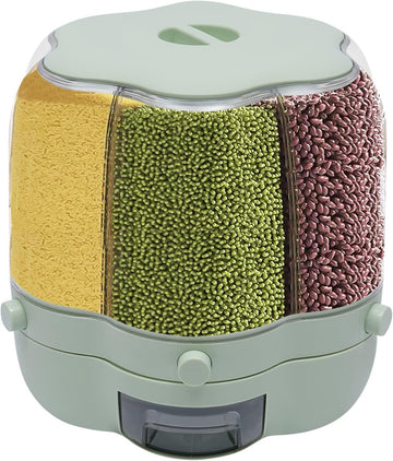 6-Compartment Rotating Rice Storage Dispenser – Flower Pattern, 7L Cereal Container