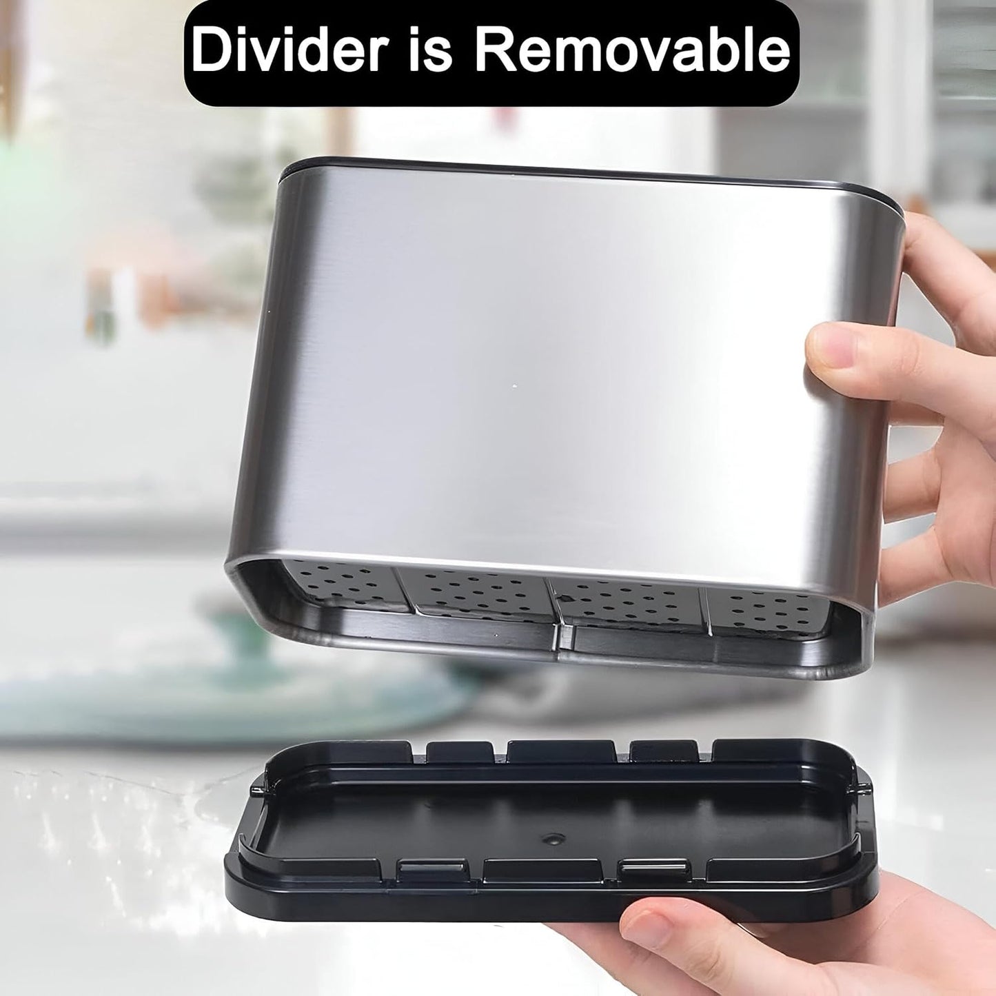 4 Compartment Cutlery Holder with Draining Tray