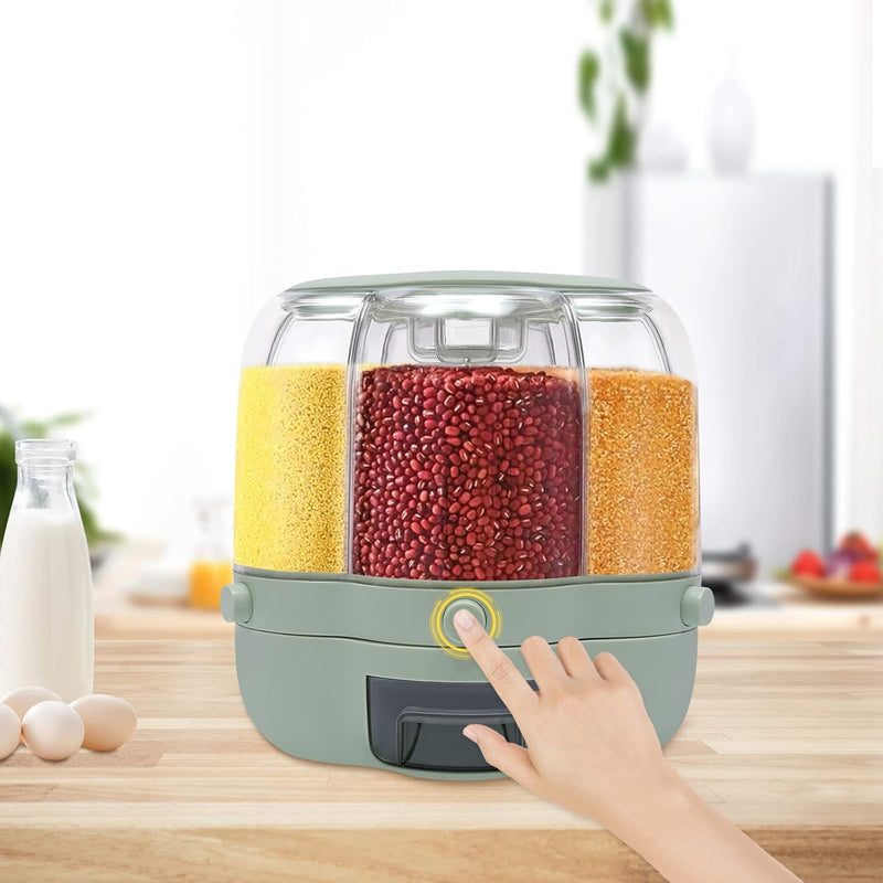 6-Compartment Rotating Rice Storage Dispenser – Flower Pattern, 7L Cereal Container