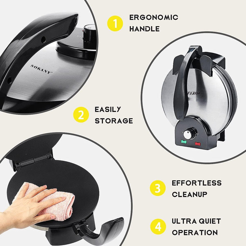 1100W Electric Roti Maker, 10" Surface Tortilla Press