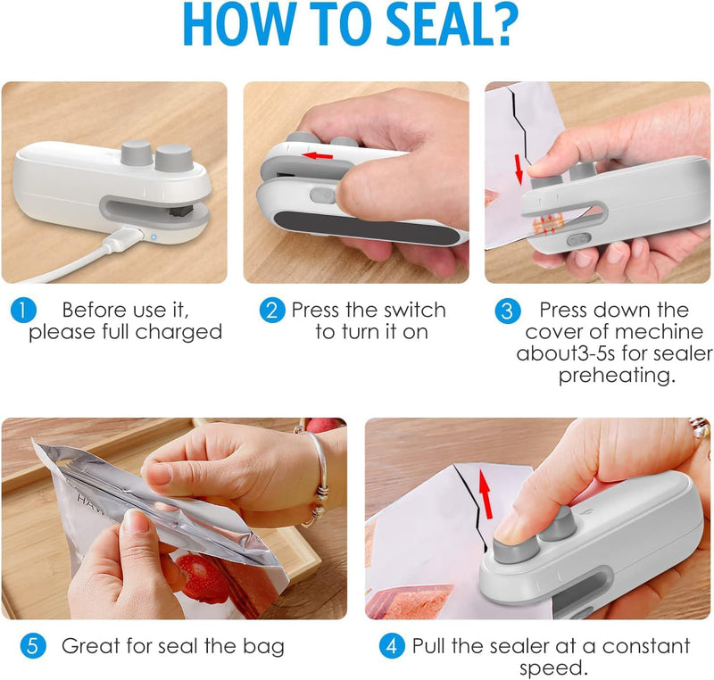 Rechargeable Mini Sealing Machine | 2-in-1 Bag Sealer & Cutter