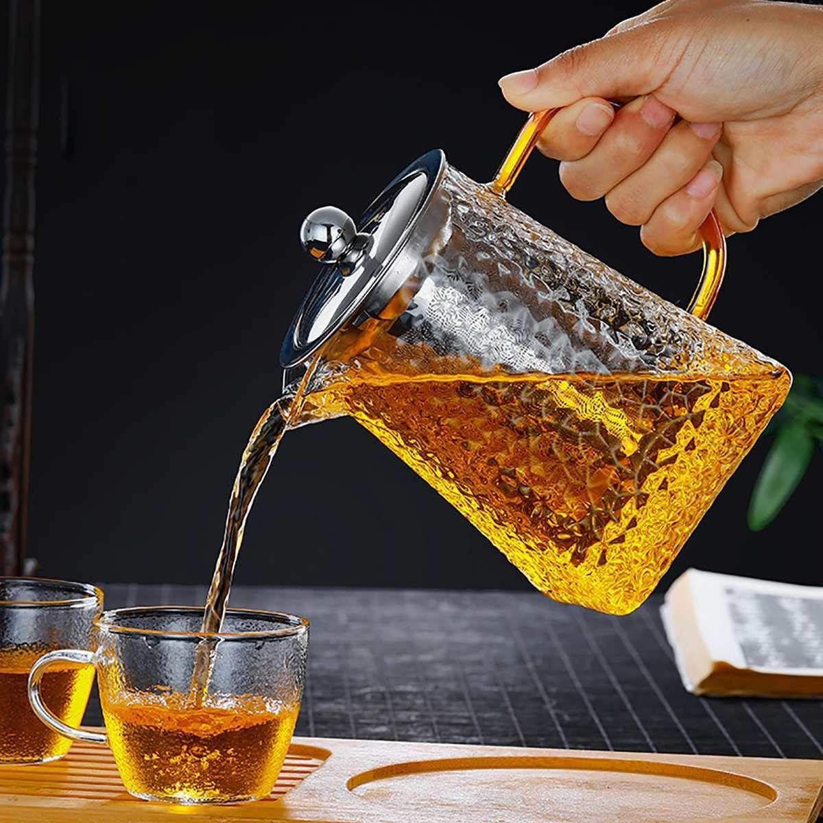 Hammered Glass Teapot with Heat Resistant Stainless Steel Infuser