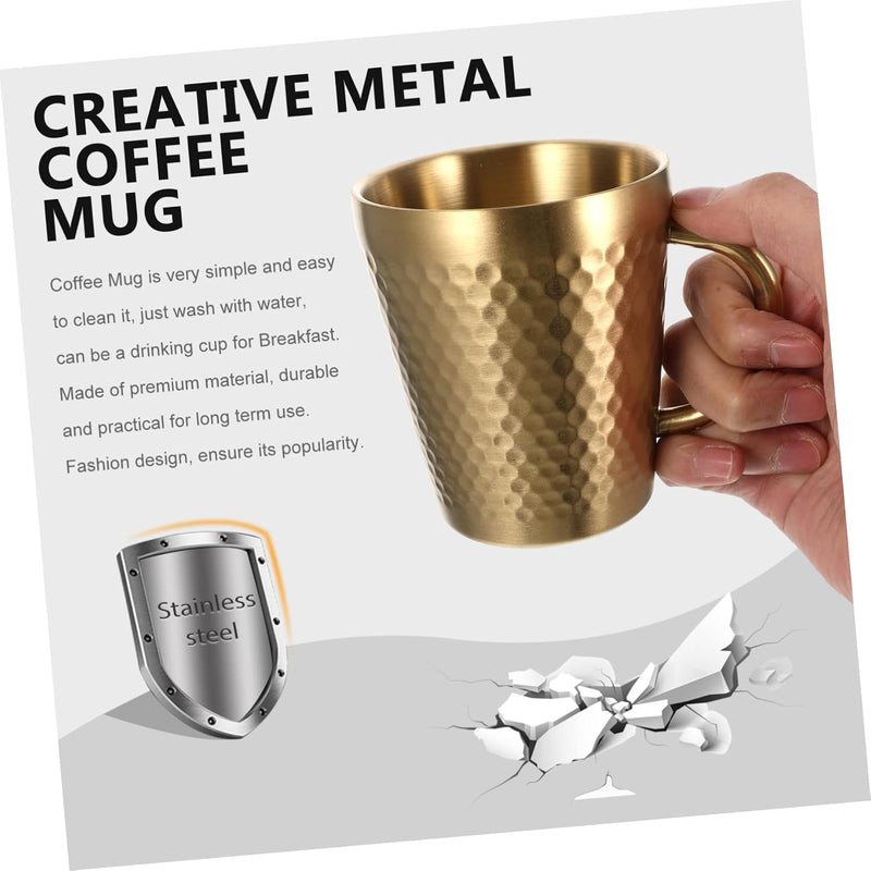 Stainless Steel Hammered Texture Glass with Handle - Coffee Cup