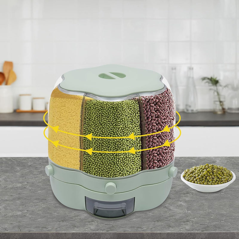 6-Compartment Rotating Rice Storage Dispenser – Flower Pattern, 7L Cereal Container