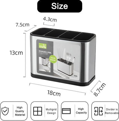 4 Compartment Cutlery Holder with Draining Tray