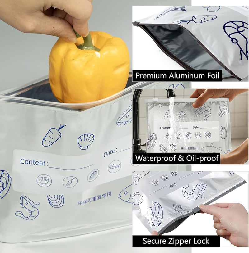 Reusable Aluminium Foil Food Storage Bags with Zip Lock — 10 Piece