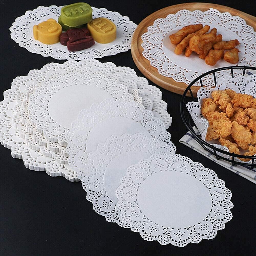 Pack of 100 - Disposable Food Grade Round Paper Doilies Techmanistan