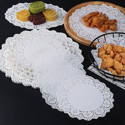 Pack of 100 - Disposable Food Grade Round Paper Doilies Techmanistan