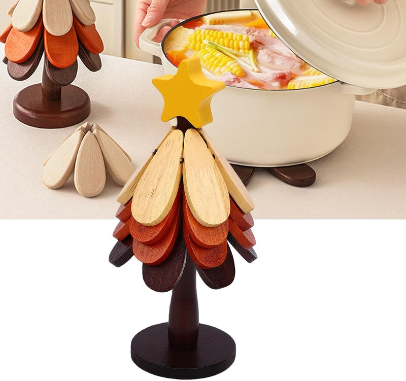 4-Layer Foldable Wooden Tree Design Trivet