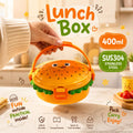 Burger Shaped 2-Compartments Bento Box with Steel Cutlery