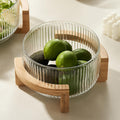 Ribbed Glass Salad Bowl with Wooden Stand, Mixing Bowl