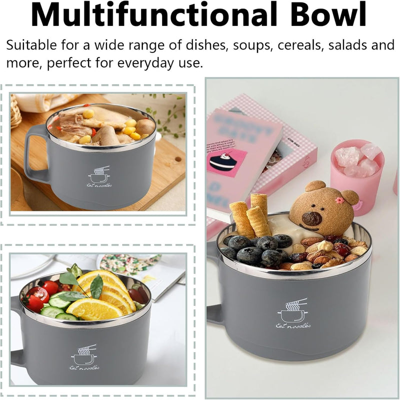 Stainless Steel Noodle Bowl with Lid and Handle, 1100 ml