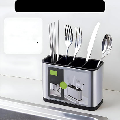 4 Compartment Cutlery Holder with Draining Tray