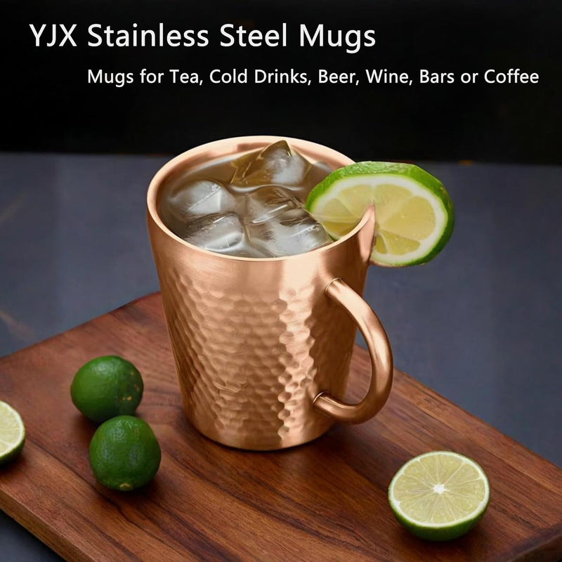 Stainless Steel Hammered Texture Glass with Handle - Coffee Cup