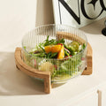 Ribbed Glass Salad Bowl with Wooden Stand, Mixing Bowl