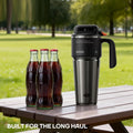 1L Stainless Steel Thermal Mug with Push-button Lid, Straw and Handle