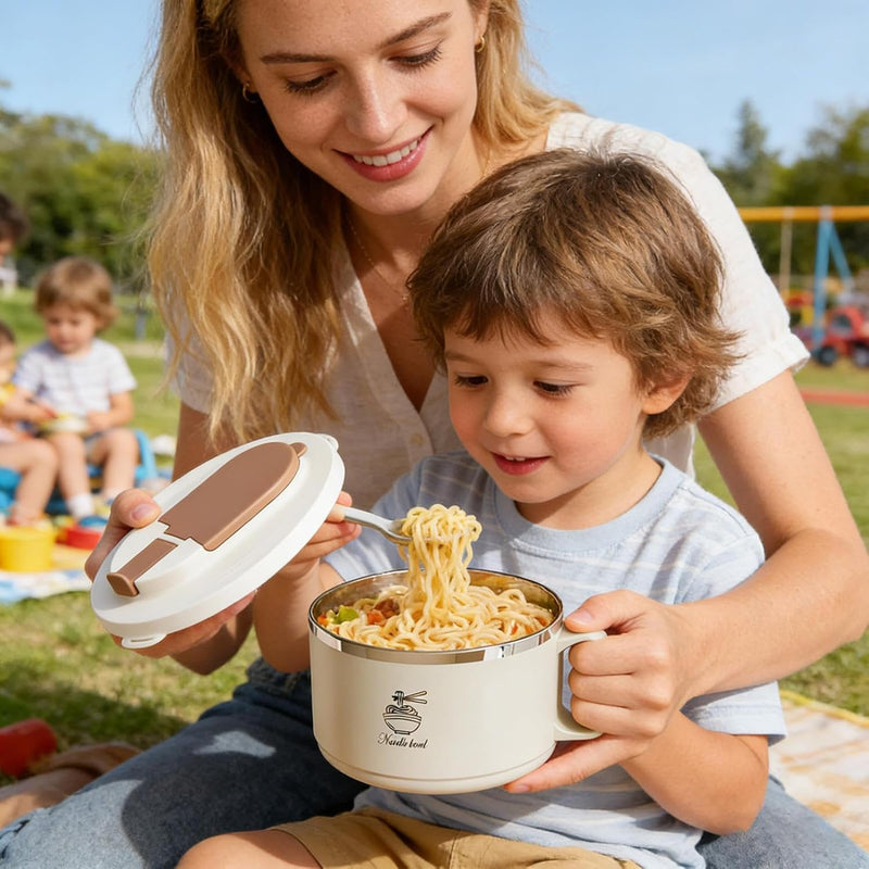 1400ml Noodle Bowl with Folding Cutlery and Anti-Scald Handle