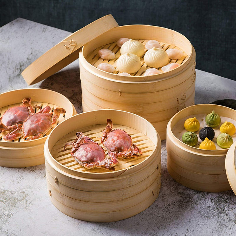 Bamboo Steamer Basket with Lid, 26cm and 30cm