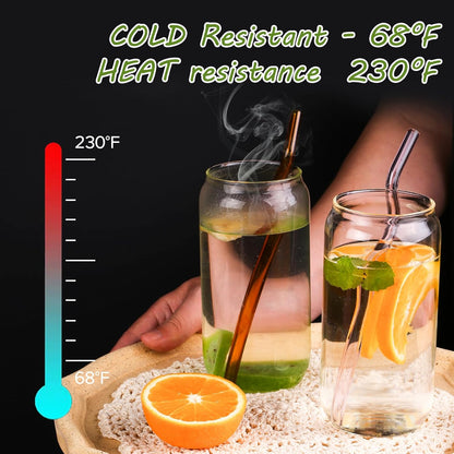 Set of 4 - Random Color Glass Straws with Cleaning Brush