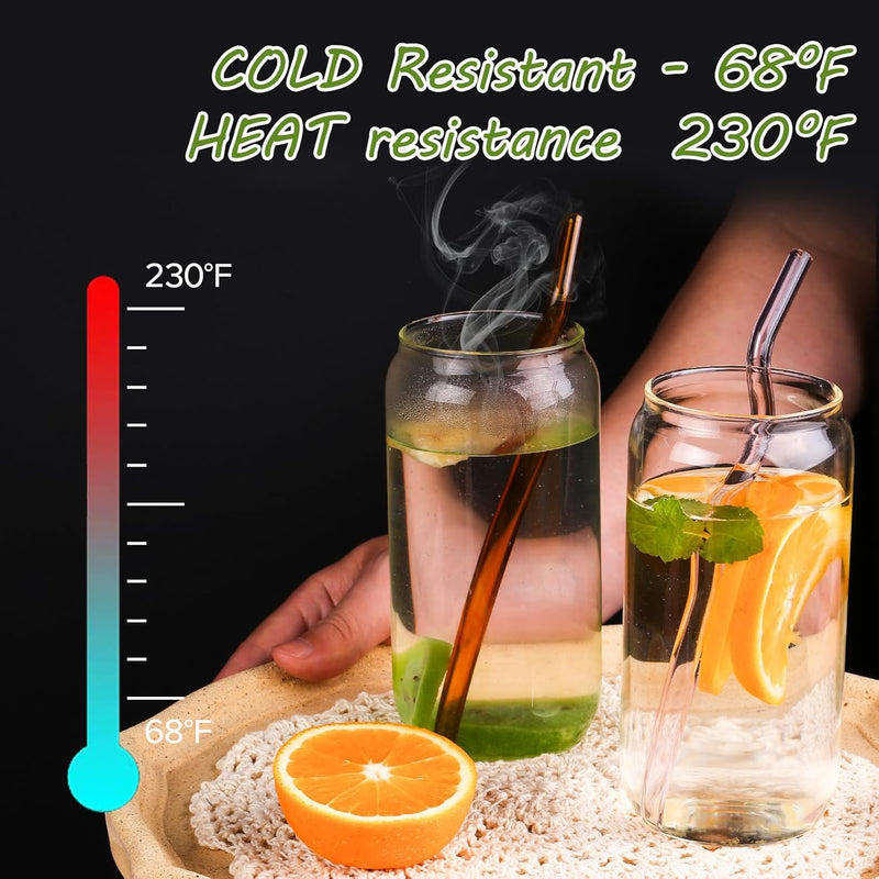 Set of 4 - Random Color Glass Straws with Cleaning Brush