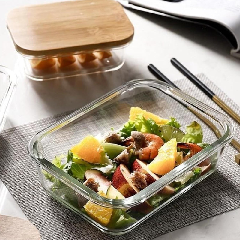 Set of 3 Glass Oven-Safe Containers with Bamboo Wooden Lids