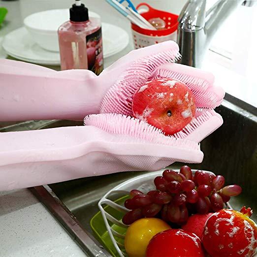 Magic Silicone Dishwashing Gloves 2 in 1 Wash Scrubber Household Supplies, Kitchen Tools for Dish Cleaning, Car Wash - 1 Pair My Store